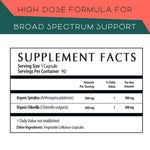 Teaveli Spirulina and Chlorella supplement facts label