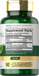 Carlyle Chlorophyll 60mg quick release capsules supplement facts and ingredient label