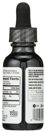 Close up of the dropper cap and label on Whole Foods liquid chlorophyll peppermint concentrate.