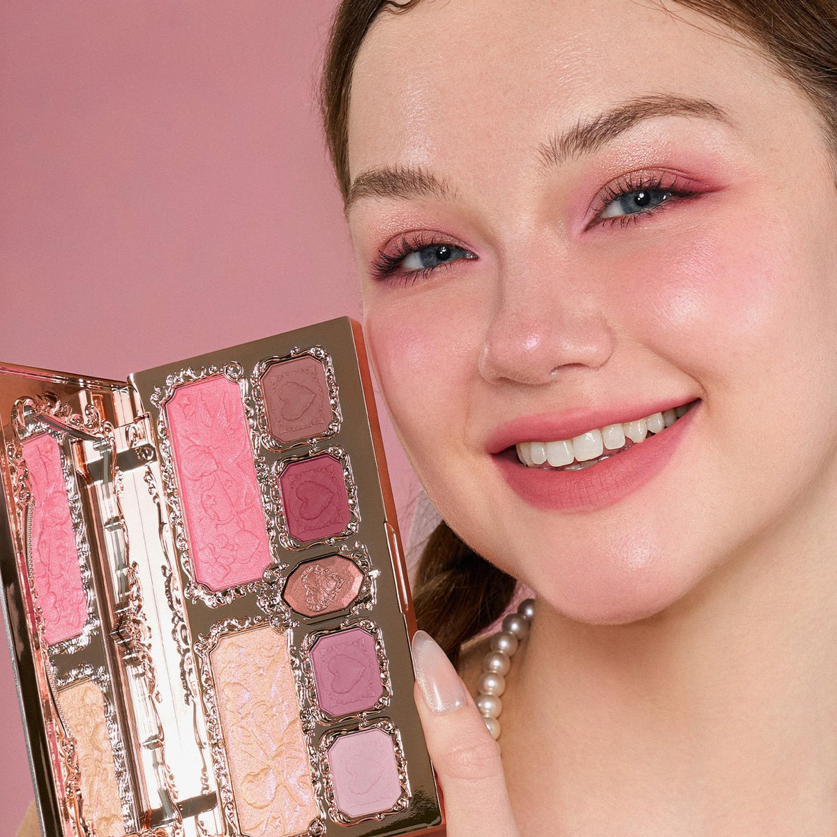 Flower Knows makeup palette with built-in mirror exposed