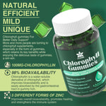 Vegan chlorophyll health gummies nutritional facts and premium USA imported ingredients panel