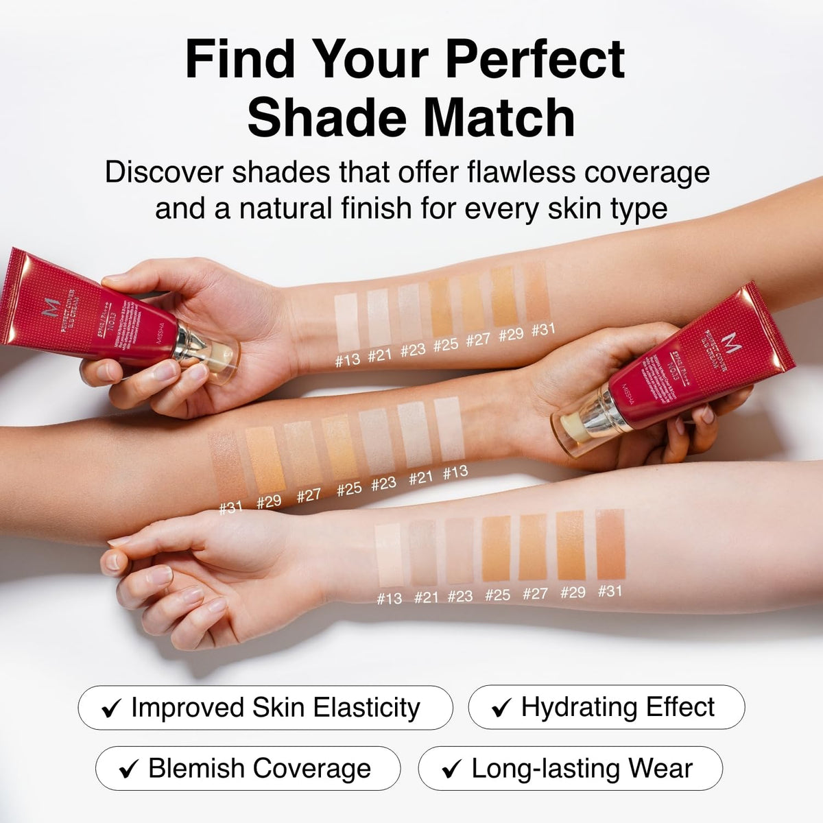 Natural Beige shade sample demonstrating a dewy matte radiant finish on face