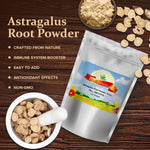 Finely ground organic astragalus root powder texture close up view