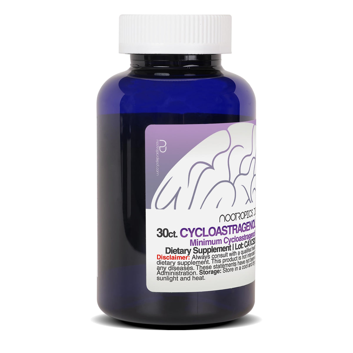 Authentic USA imported Nootropics Depot Cycloastragenol bottle with its premium tamper evident seal intact.