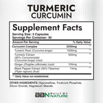 Supplement facts label on Built By Nature Turmeric Curcumin bottle