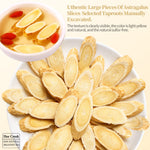 Naturally dried sulfur free Huang Qi root slices with visible chrysanthemum like core detail.