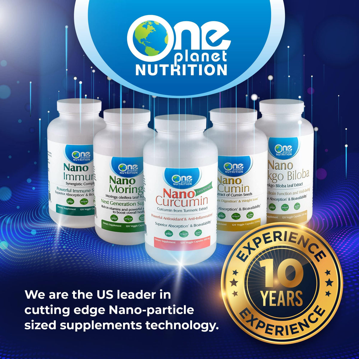 One Planet Nutrition Nano Curcumin packaging showing nano-particle technology