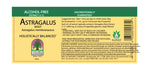 Alcohol free herbal supplement packaging showing organic ingredients and usage instructions
