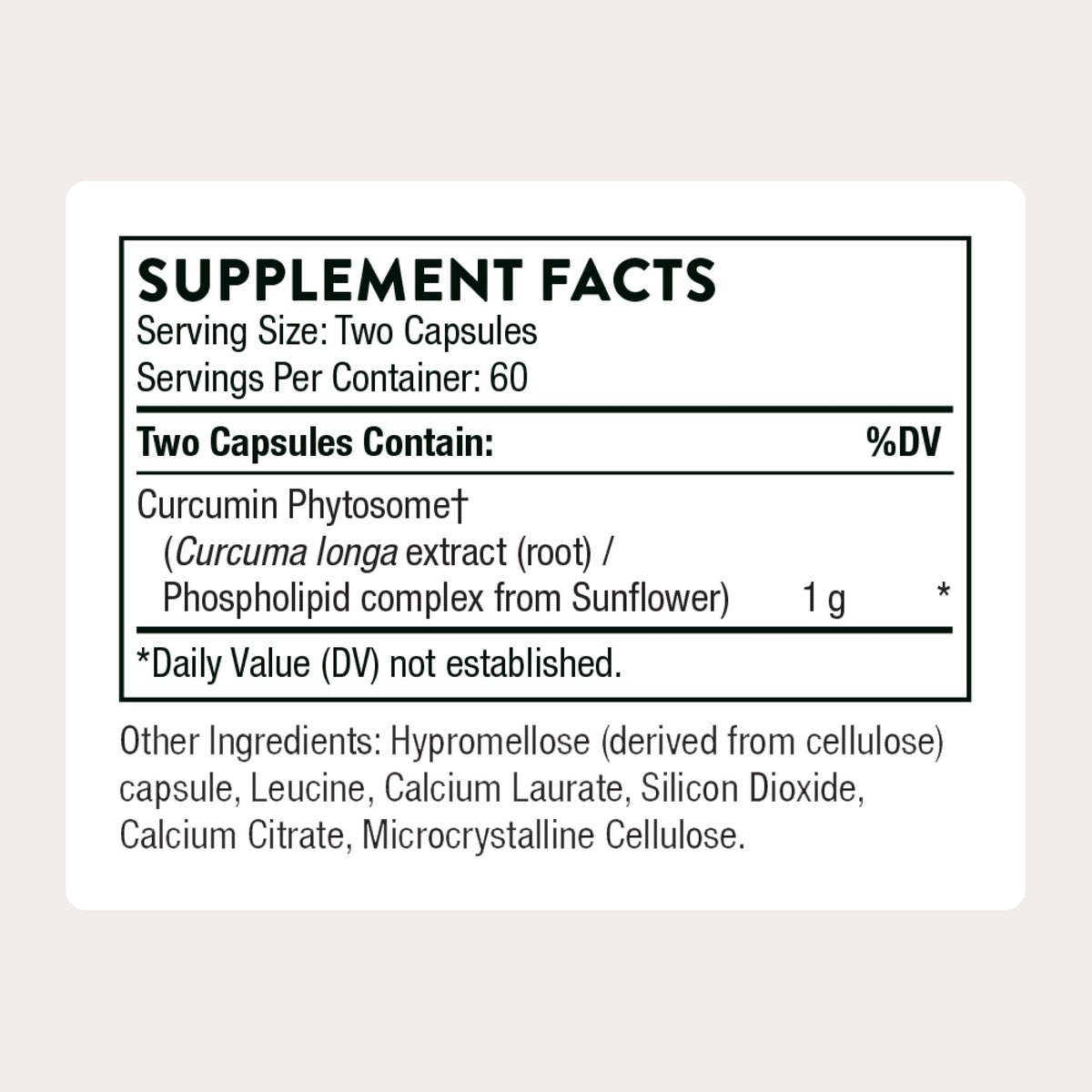 Thorne Curcumin Phytosome supplement bottle side view showing ingredients