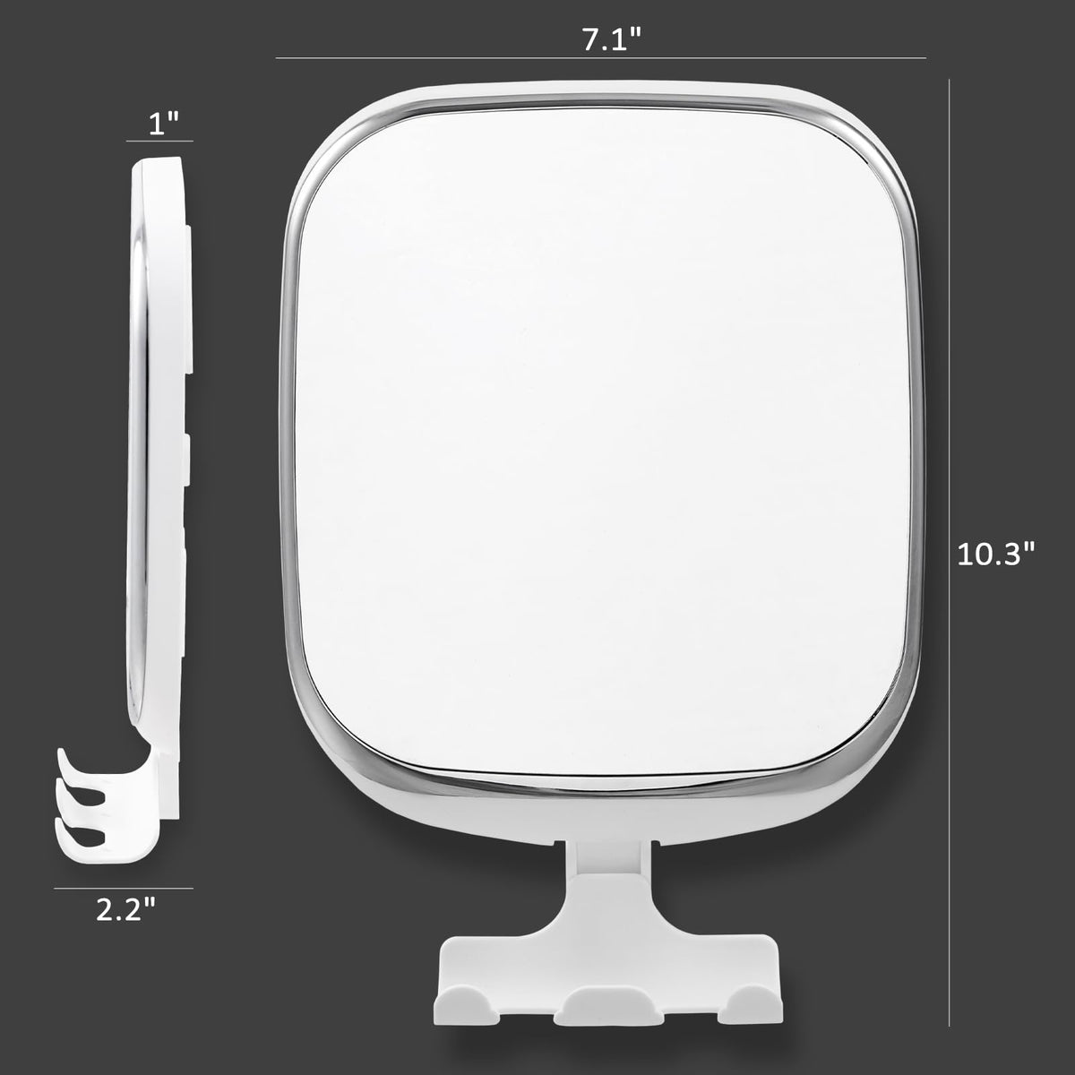 TAILI white grooming mirror highlighting the built in storage tray and razor holder functionality