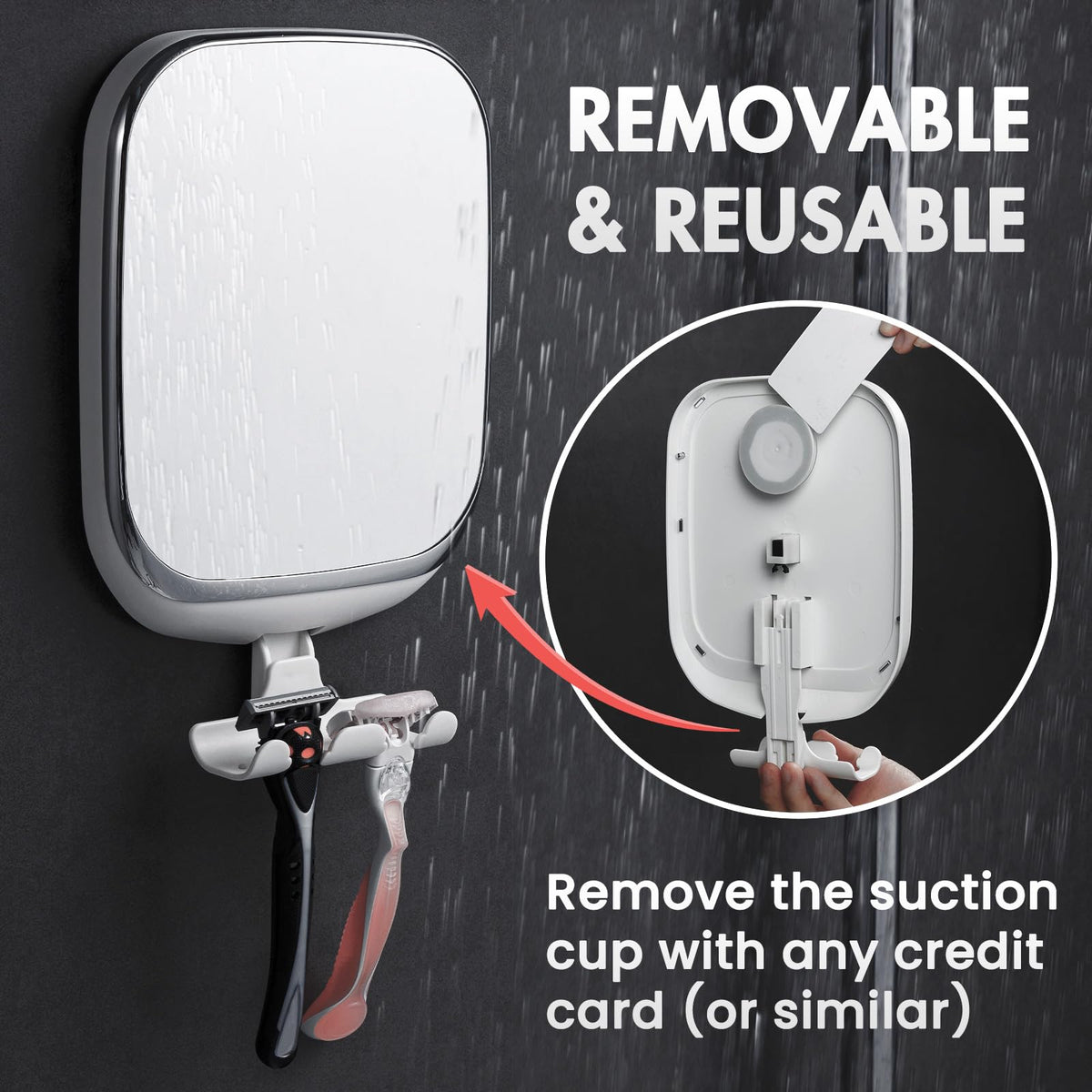 TAILI compact travel friendly shower mirror showing the complete product contents and packaging