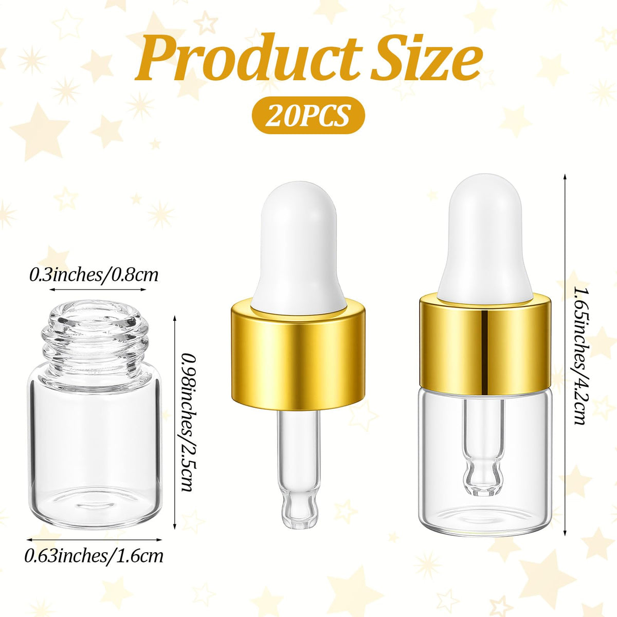 Close up of Sibba 2ml glass vial with dropper and gold lid
