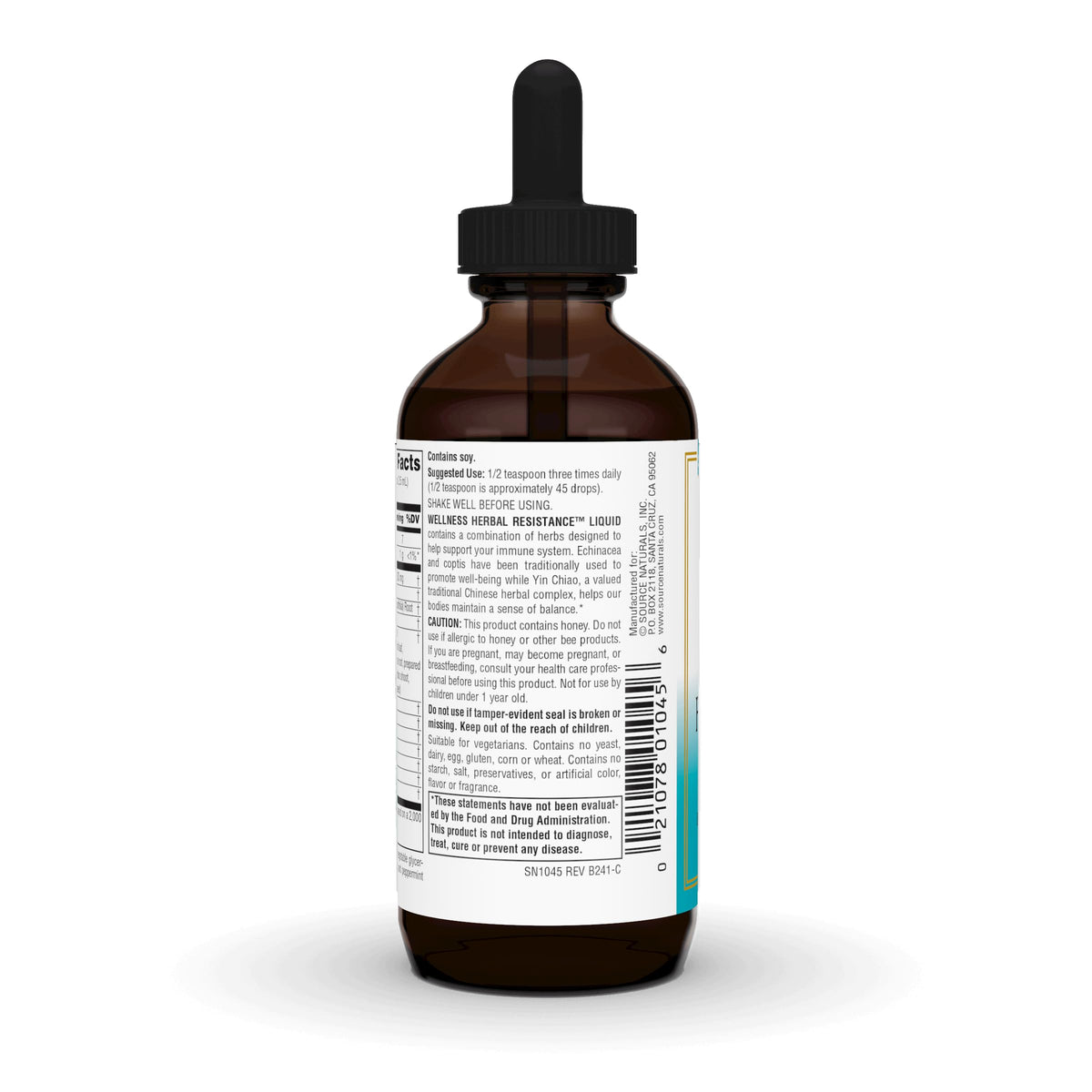 Label information of Source Naturals Herbal Resistance 4 Fluid Ounces