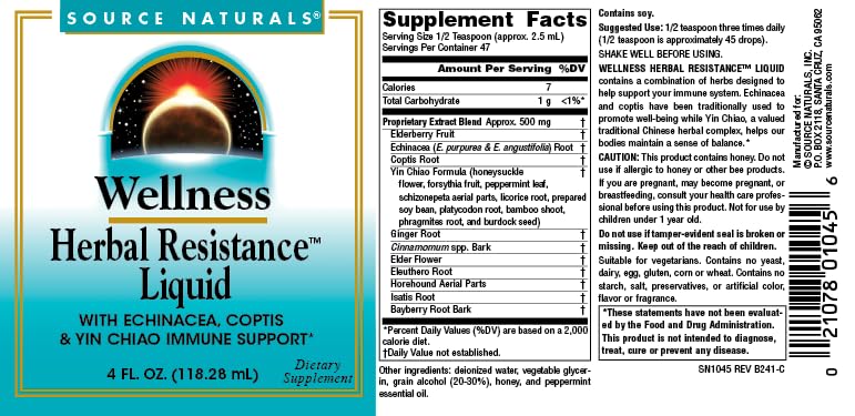 Ingredients list on Source Naturals Wellness Liquid bottle