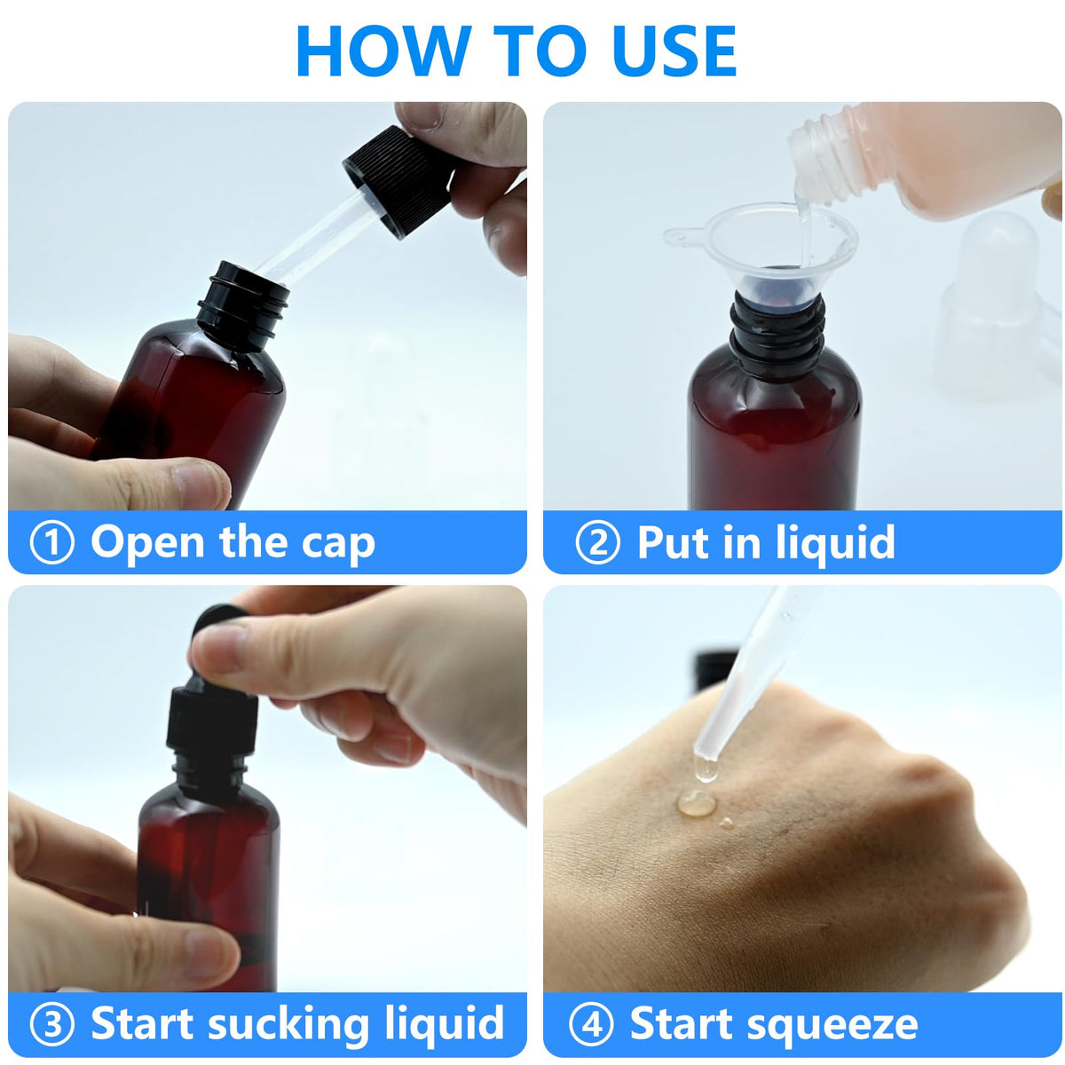 Essential oil storage bottles showing leak-proof cap