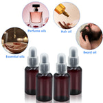 Amber plastic dropper bottles with included filling funnel