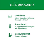 VHC imported eye vitamins with zinc and antioxidants label close up view.