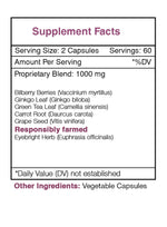 Side profile of imported Falcon Eye 1000 milligram capsules for digital eye strain relief