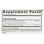 Nature's Answer Bilberry extract supplement nutritional facts label displaying 205 mg standardized dose.