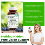 Natural Nutra vegan eye wellness dietary supplement bottles showcasing eco-friendly amber glass.