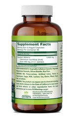Herbal Secrets Bilberry 3600mg supplement facts label showing Swedish bilberry extract ingredients