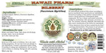 Side view of Hawaii Pharm Bilberry Glycerite showcasing product ingredients and organic certification details.