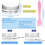 Close up of MotBach clear cosmetic pots with white lids