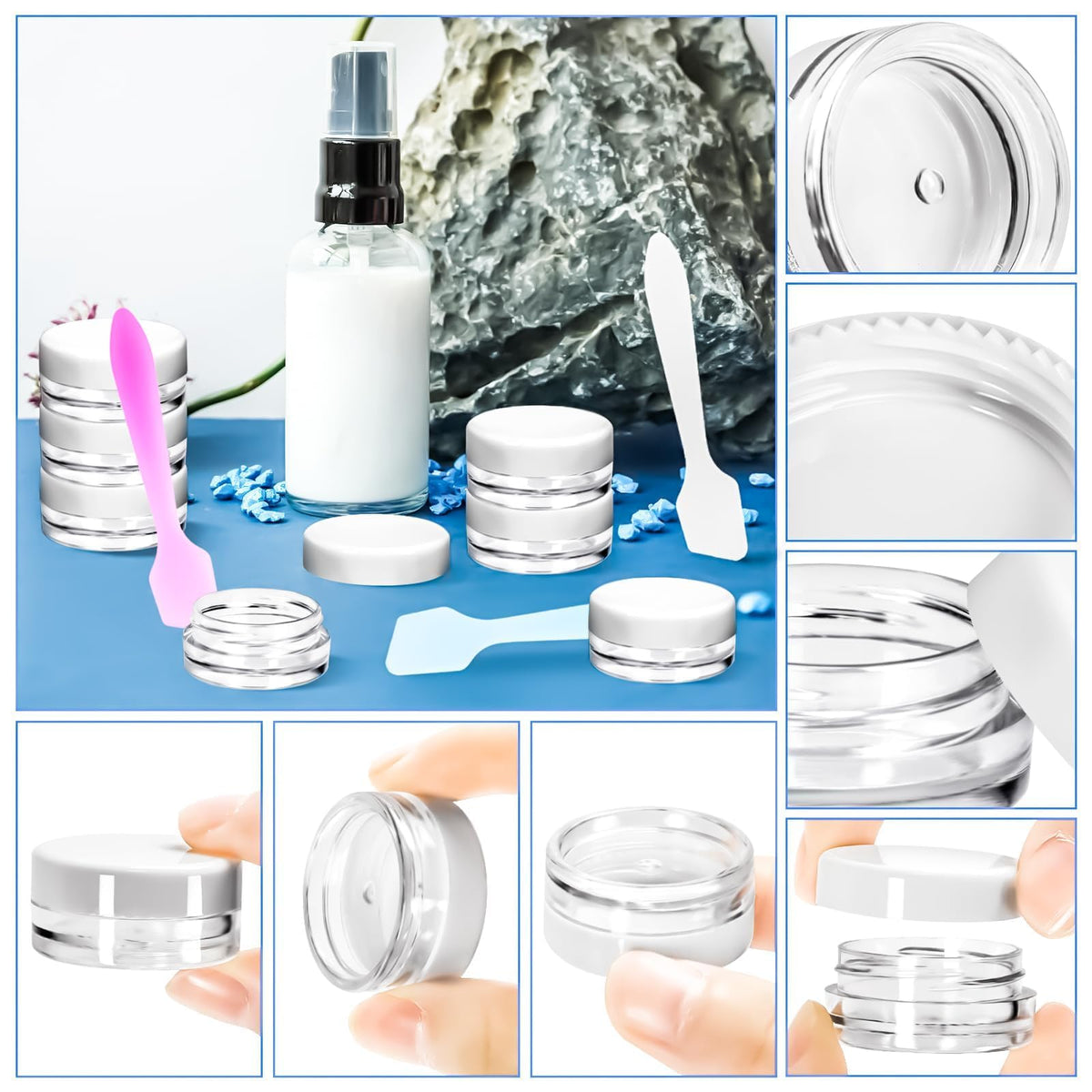 MotBach cosmetic containers with mini spatulas for travel