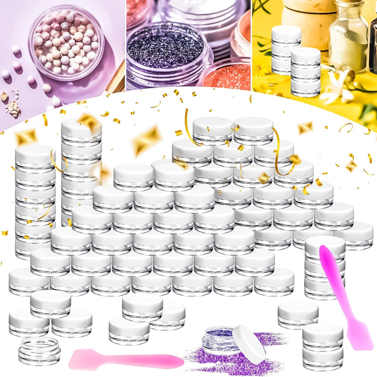 Transparent plastic jars with lids for cream and powder storage