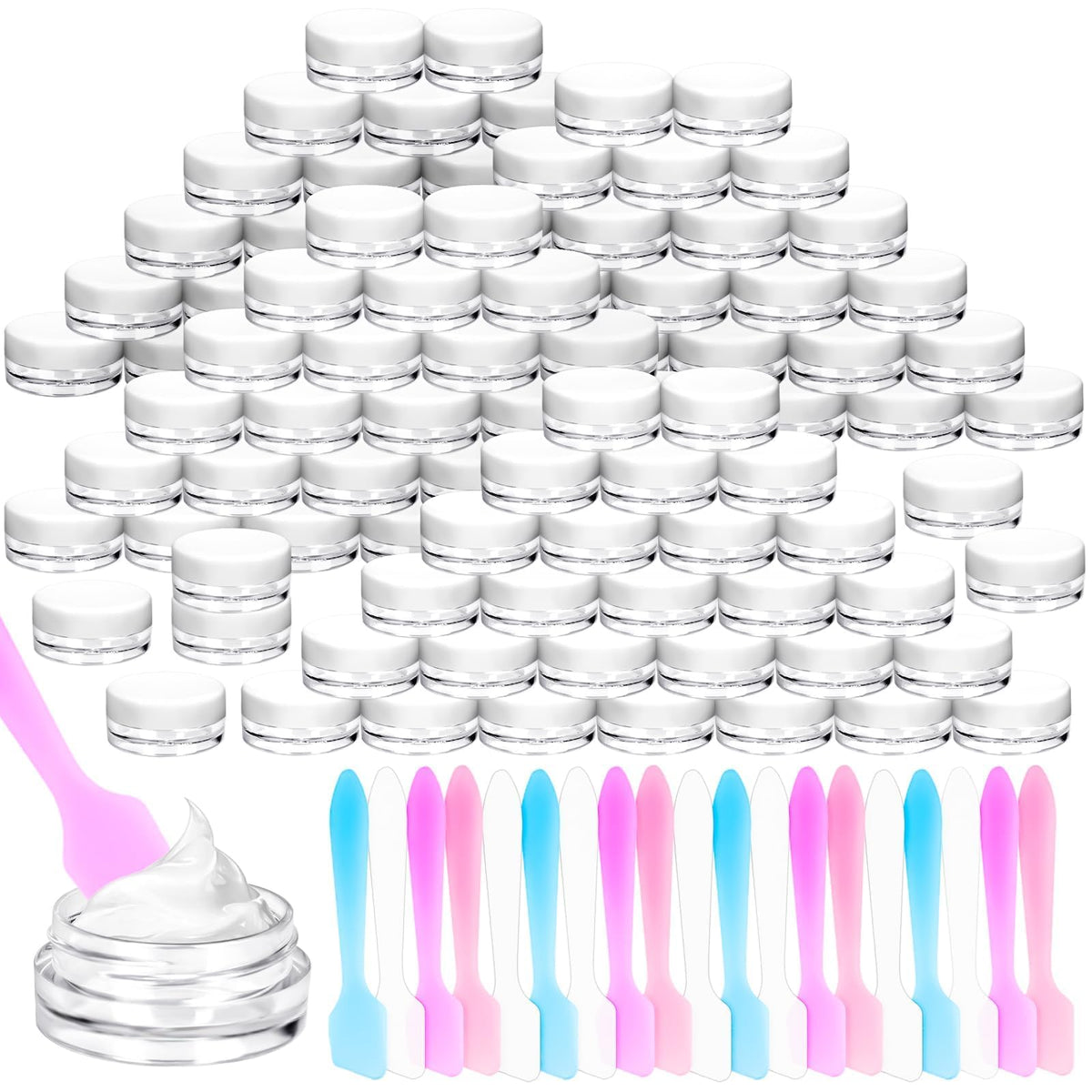 Arrangement of MotBach sample jars and application spatulas