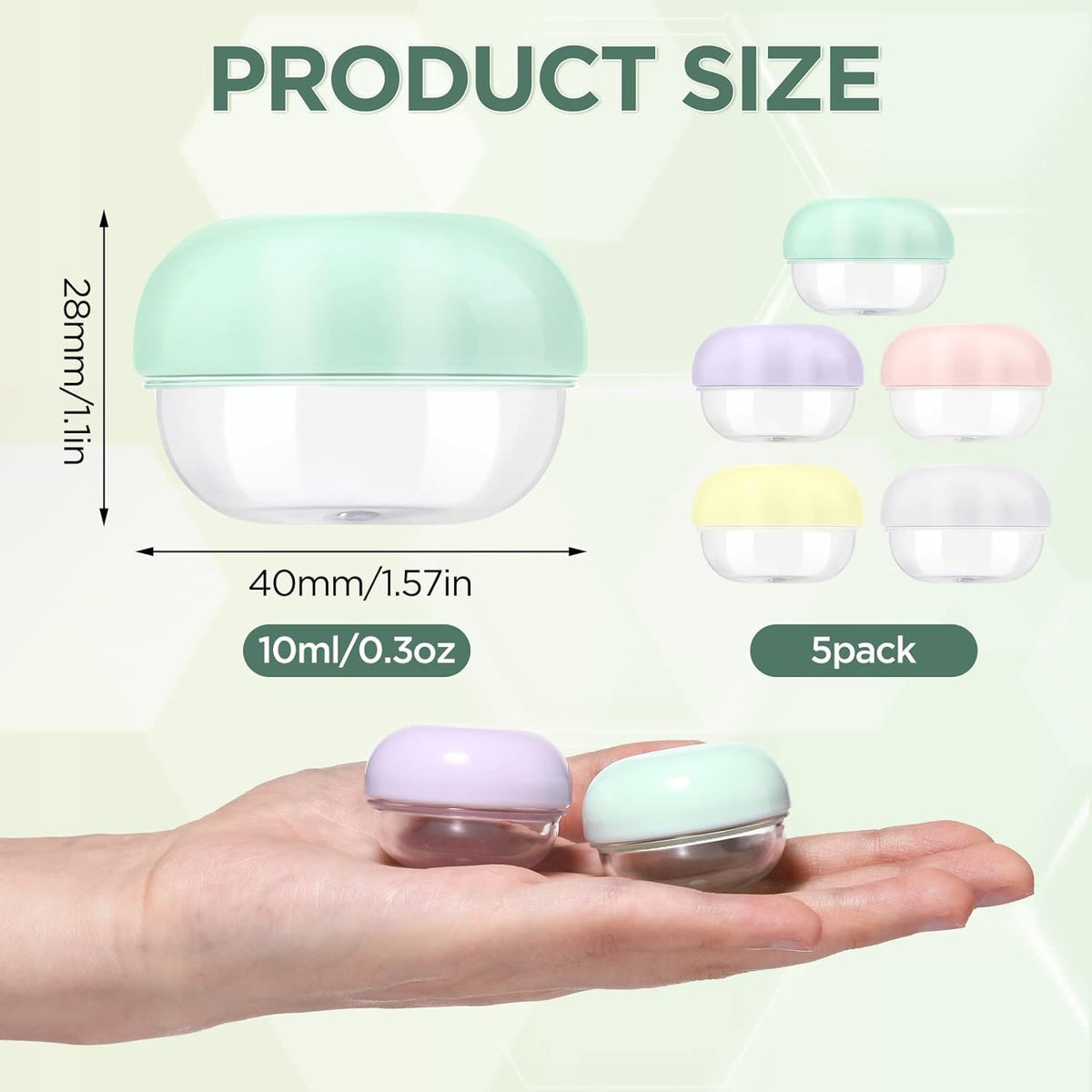 Transparent Ronrons cosmetic jars arranged on a surface