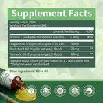 Side view of natural herbal drops container detailing the eighty percent carvacrol content
