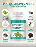 GreenPeople 11-in-1 herbal matrix supplement bottle displaying ingredient facts including elderberry and garlic extract.