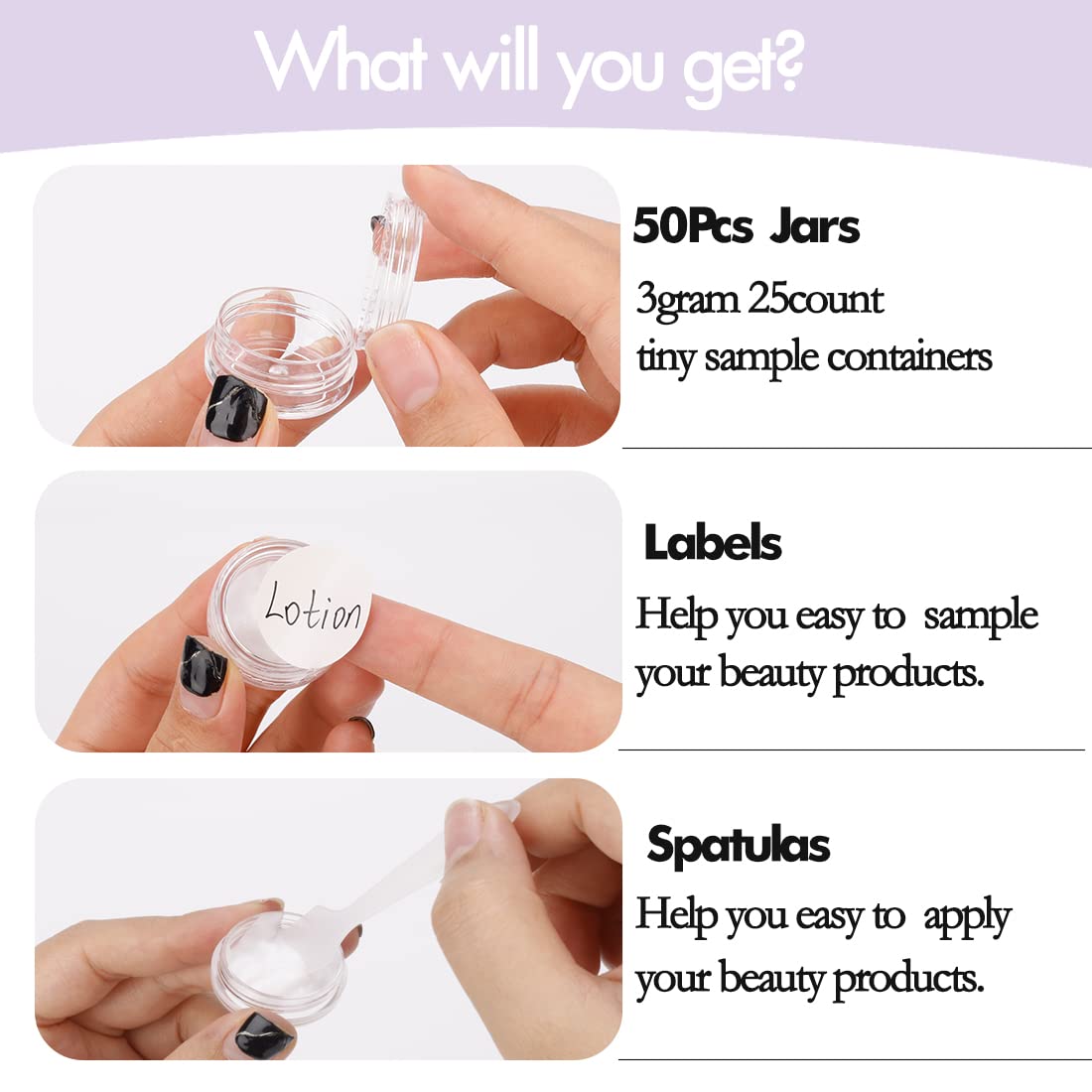 Mini disposable spatulas included with Golacky sample jars