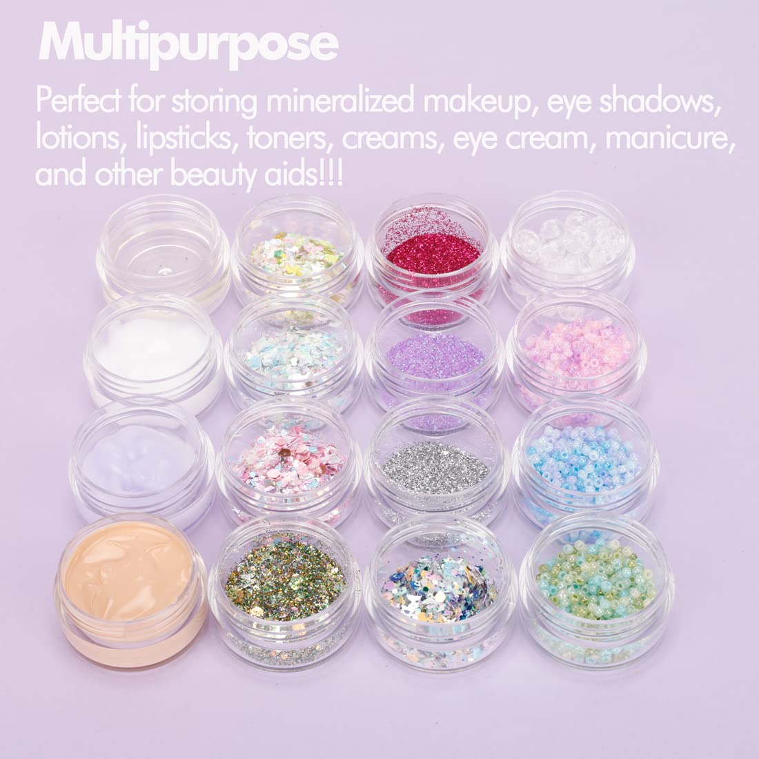 Clear plastic sample jars with labels for skincare