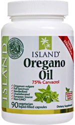 Island Nutrition super strength organic oil of oregano ninety count supplement packaging details