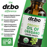 Dr. Bo Organic Oregano Oil liquid dropper bottle for digestive health detox