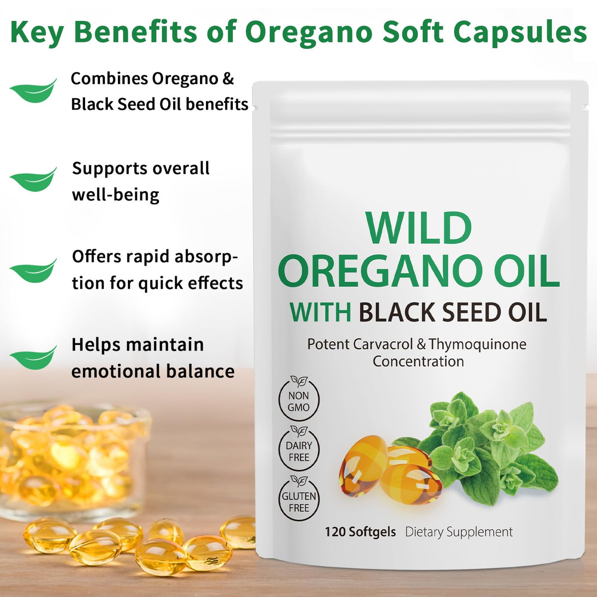 Premium two in one oil of oregano capsules for digestive health