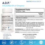 Biotics Research ADP sustained release oregano oil supplement facts label