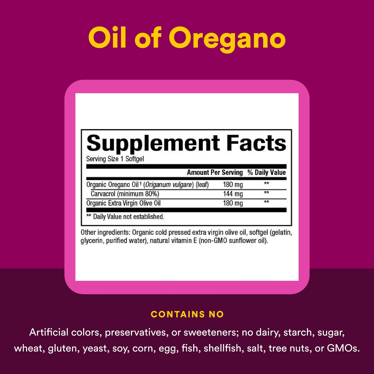 Organic oil of oregano softgels nutritional facts and ingredients panel
