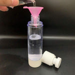 Compact leak proof travel bottle funnels showing the narrow pouring stem