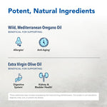 Supplement facts panel on the back of North American Herb And Spice oregano oil bottle