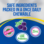 Back label of Culturelle Kids Immune Defense showing dietary facts and allergen-free certifications