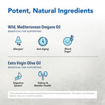 Mediterranean source P73 dietary supplement packaging highlighting seventy three percent carvacrol level