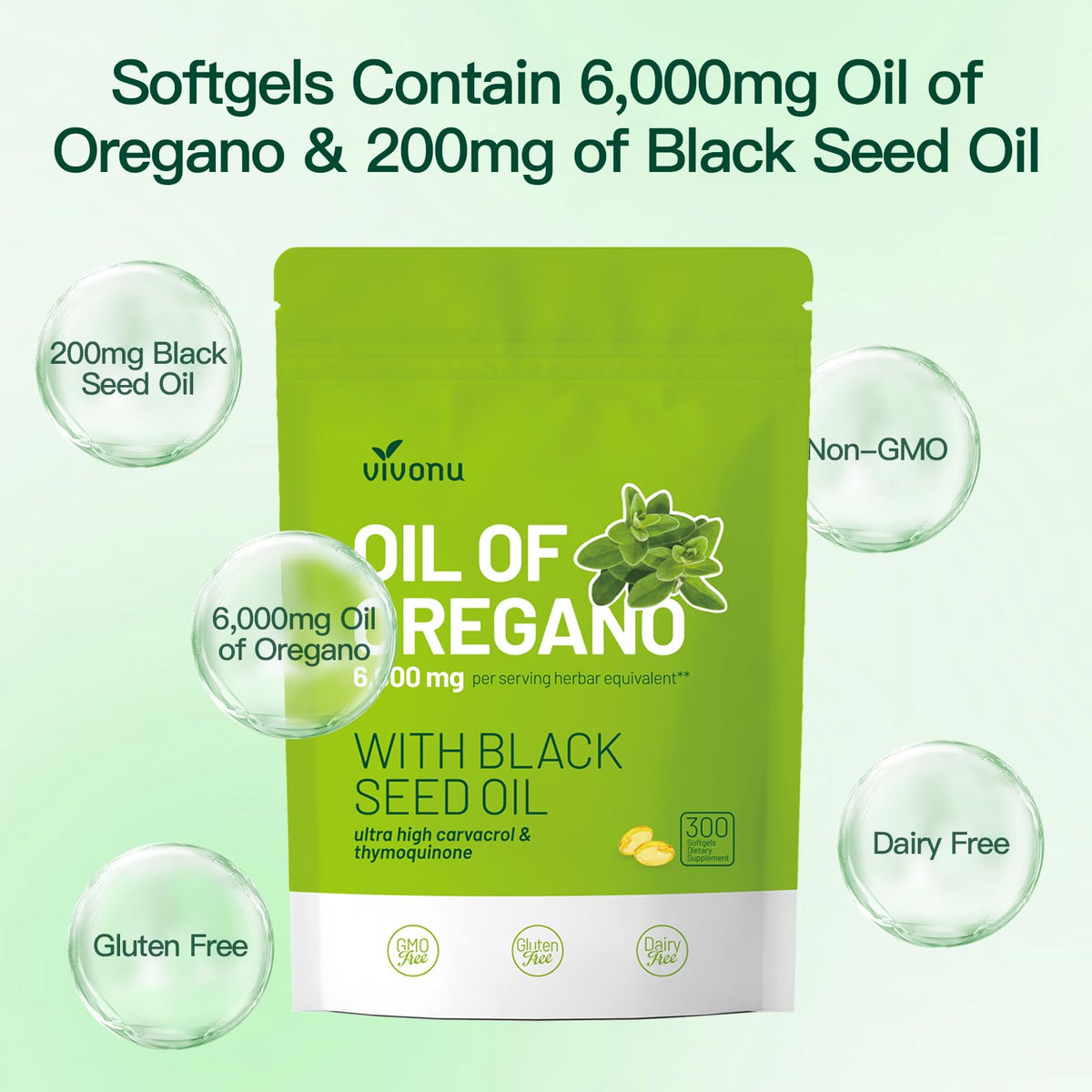 Side view of VivoNu black cumin seed oil softgels container showing manufacturing details.