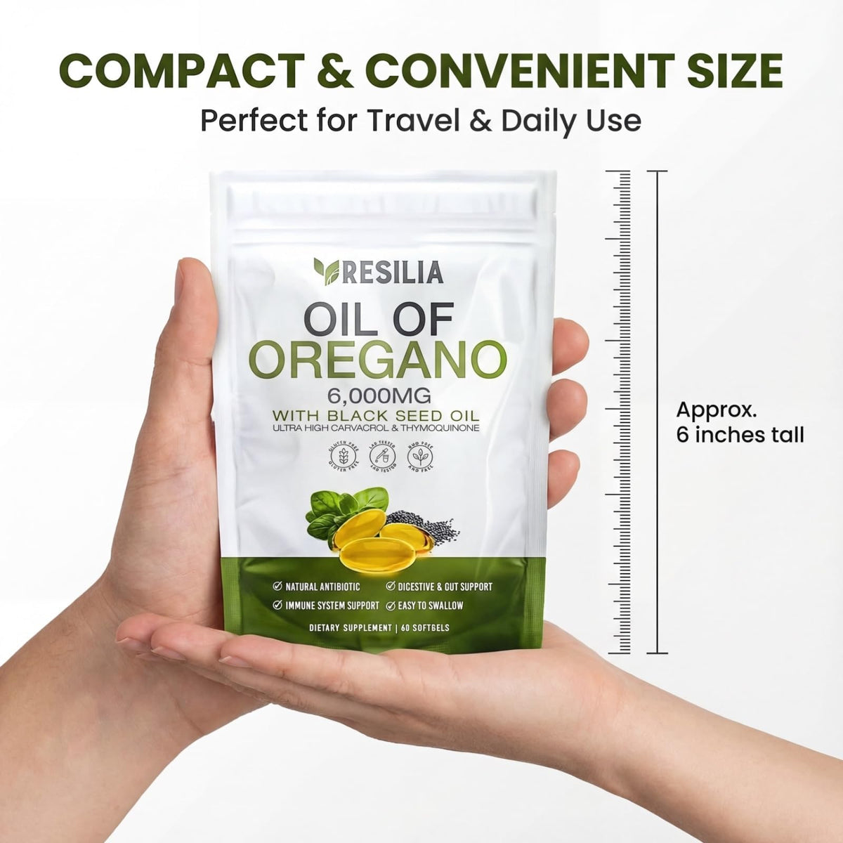 Premium non-GMO oil of oregano and black seed oil dietary capsules close up