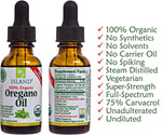 Island Nutrition pure organic herbal supplement bottle setup for dilution guidance