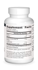 Back label of Source Naturals Evening Primrose Oil displaying supplement facts and 50mg GLA content