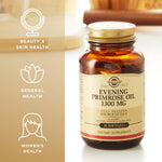 Solgar Evening Primrose Oil 1300 mg clear amber softgels on a clean background
