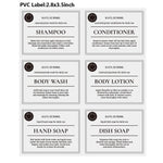 BPA free amber plastic shampoo bottles with six pieces of organizer labels